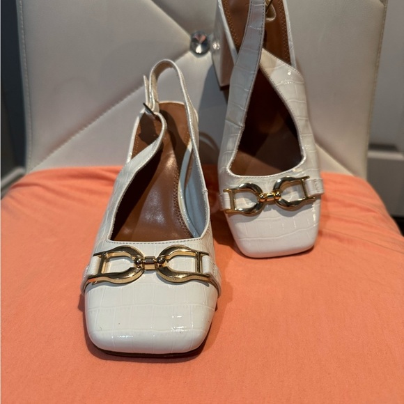 ASOS White Heeled Slingback Loafers with Gold Accent - Picture 2 of 7